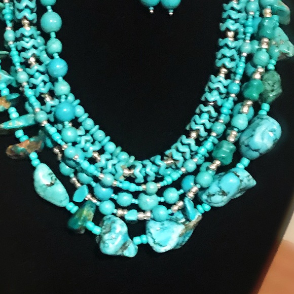 Homemade Turquoise and silver multistrand set - Picture 3 of 3